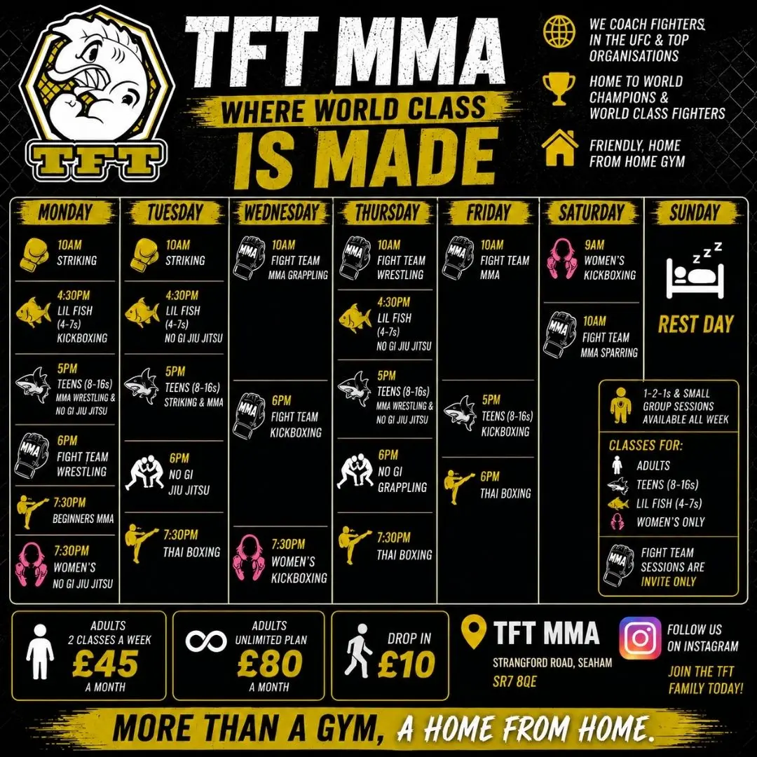 TFT MMA weekly class timetable and membership prices